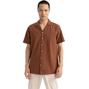 DeFacto Kurazarm hemd voor heren met korte mouwen, Lt.brown, XL