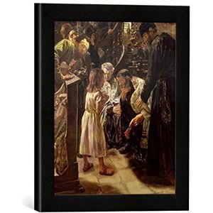 Ingelijste afbeelding van Max Liebermann De twaalfjarige Jezus in de tempel, kunstdruk in hoogwaardige handgemaakte fotolijst, 30 x 30 cm, mat zwart
