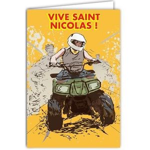 Kaart die Vive Sinterklaas Good Party 6 december Quad ATV offroad sporthelm voor kinderen of tieners jongens vriend zoon, neef meisje - met witte envelop formaat 12 x 17,5 cm