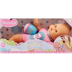 NENUCO 700014920 Babypop met rammelfles en roze pyjama, voor kinderen vanaf 1 jaar,Meerkleurig