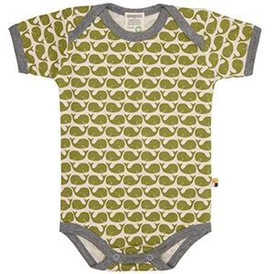 loud + proud Uniseks babybody met korte mouwen en print, walvis, GOTS-gecertificeerd T-shirt, mos, 74/80 cm