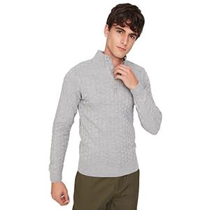 Trendyol Heren Mandarijn Kraag Plain Slim Sweater Sweatshirt, Grijs, XL