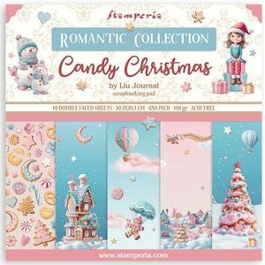 Stamperia - Scrapbook Paper Pad for Scrapbooking, Albums, Card Making, Bullet Journalling and More, Acid Free, Double-Sided, Perfect for Hobbies, Crafts, and Gifting (Candy Christmas) (20.3 x 20.3cm)