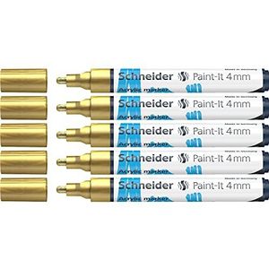 Schneider Paint-It Acrylstiften (met 4 mm ronde punt, hoogdekkende acrylverf voor hout, canvas, steen en nog veel meer.) 5-pack, goud