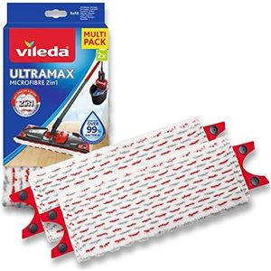 Vileda Vervanging UltraMax, 2 per verpakking, geschikt voor alle platte mopsystemen van Vileda ,voor alle vloertypes, verwijdert meer dan 99% van de bacteriÃ«n met water alleen