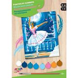 MAMMUT 8222004 - schilderen op nummer junior motief ballerina, complete set met bedrukt schildersjabloon in A4-formaat, beginnersset met 8 acrylverf, penseel en handleiding (mogelijk niet beschikbaar