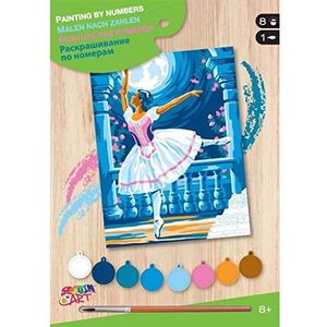 MAMMUT 8222004 - schilderen op nummer junior motief ballerina, complete set met bedrukt schildersjabloon in A4-formaat, beginnersset met 8 acrylverf, penseel en handleiding (mogelijk niet beschikbaar