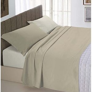 Italian Bed Linen Natuurlijke kleur Bed Set (plat 180x300, Hoeslaken 120x200cm+kussensloop 52x82cm), Benzine Fles Groen, 100% Katoen, Duif Grijs/Crème, KLEINE DOUBLE