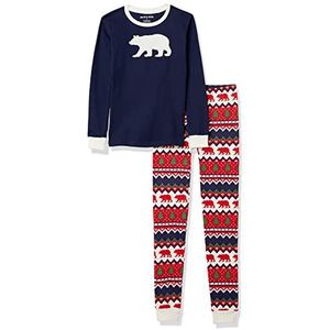 Hatley Fair Isle Bear & Moose Familie Pyjama Set, Kid's lange mouwen Appliqué Pyjama Set - Navy Bear Fair Isle, 2 jaar