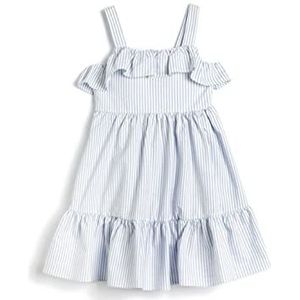 Koton Girls's Strappy Ruffle Lined Cotton Blend Dress, Blue Stripe (6s3), 9-10 Jaar