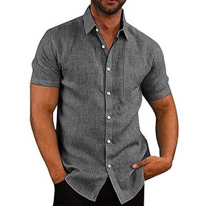 COOFANDY Linnen herenhemden, casual, knoopsluiting, korte mouwen, zomer, strand, Hawaiiaanse vakantieshirt, Korte mouw - Zwart, M