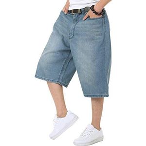IDEALSANXUN Mens Summer Casual Plus Size Loose Fit Jeans Denim Shorts (Light Blue, 30)