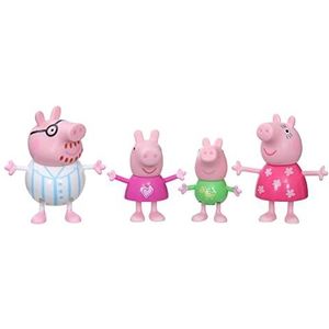 Peppa Pig F2192 Peppa’s avonturen Peppa’s familie gaat naar bed, 4-delige set met figuren in pyjama, vanaf 3 jaar,Multi-kleuren