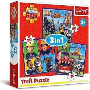 Trefl-Fireman Sam, Dag van brandweerman Sam - Puzzel 3-in-1,puzzels met 20 tot 50 stukjes-kleurrijke puzzels met helden uit de sprookjeswereld, collage, voor kinderen vanaf 3 jaar