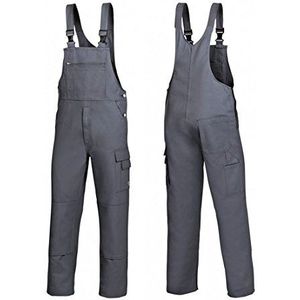 BP Workwear Basic 1482-060-53 tuinbroek - stoffen bretels met rubberen inzetstuk - zakken voor kniebeschermers - puur katoen - normale pasvorm - maat: 64 - kleur: donkergrijs