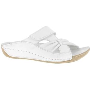 Gezondheidsslippers - Wit - Gladleer - Klittenbandsluiting - Breed