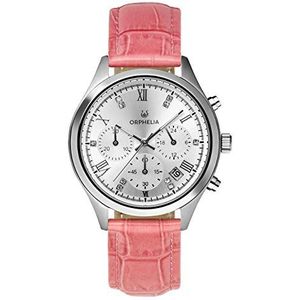 ORPHELIA Dames chronograaf horloge rek met lederen armband, roze, band