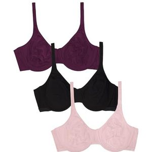 Fruit of The Loom Dames Cotton Stretch Extreme Comfort Bra, Paars fluweel, rouge, zwart, 80D