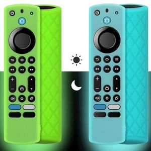 Pinowu siliconen afstandsbedieningshoes (2 stuks, glow-in-the-dark) Compatibel met Firestick 4K Max/Insignia/Pioneer Alexa Voice Remote, voorzien van draagkoord (groen + turquoise)