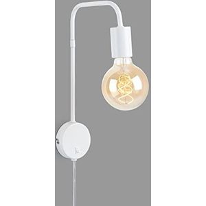 BRILONER - Retro bedlamp, wandlamp, leeslamp met stekker, toggle schakelaar, 1x E27, max. 10 Watt, metaal, wit, 2086-016