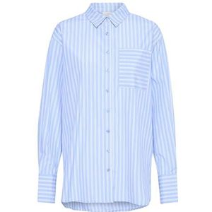 KAFFE Dameshemd, oversized, gestreept, lange mouwen, knoop, spread kraag, Blauw/witte streep, 42
