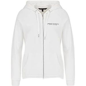 Armani Exchange Dames Trekkoord Lange Mouwen Tonal Logo Icon Zip-Up Sweatshirt Wit, S, wit, S