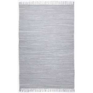 Theko | Dhurry tapijt van 100% katoen plat geweven tapijt Happy Cotton | handgeweven | kleur: grijs | 40x60 cm