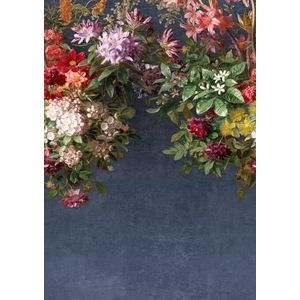 Rasch Behang 361001 - Fotobehang op vlies met bloemen en bladeren in blauw, rood, groen en crème uit de collectie Magicwalls - 3,00 m x 2,12 m (L x B)
