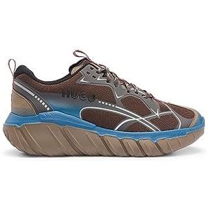 HUGO Xeno Runn sneakers voor heren van verschillende materialen met chunky-zool en transparante mesh-maat, Open Brown, 43 EU