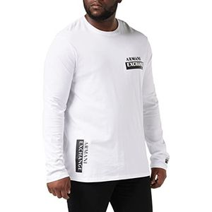 Armani Exchange Heren T-shirt met lange mouwen, logo op de voorkant, ronde hals, wit, extra large
