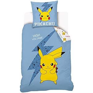 Sahinler Pikachu beddengoed voor kinderen, dekbedovertrek 140 x 200 cm + kussensloop 63 x 63 cm, blauw, 100% katoen NI-0223