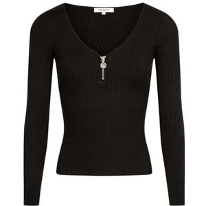 Morgan Geribbelde trui met lange mouwen en ritssluiting, Zwart, L