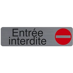 Exacompta - Ref. 67152E - 1 zelfklevend deurbordje met Franse tekst ""ENTREE INTERDITE"" - Bedrukt wandbord - Op alle oppervlakken - Aspect geborsteld aluminium - Afmetingen : 16,5 x 4,4 cm
