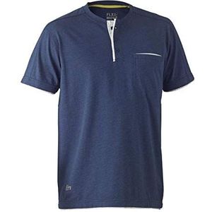 Bisley Workwear UKBK1932_BPCT Flex & Move katoenen Henley T-shirt korte mouw - blauw Marle, M