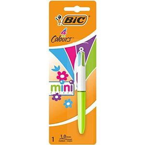 BIC 4 Colours Mini Balpen met Kliksysteem Medium Punt (1,0 mm) - Verschillende Trendy Kleuren Inkt, Pak van 1 Stuk