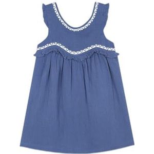 Gocco Chiffon-jurk, geborduurd, middelblauw, normaal voor meisjes