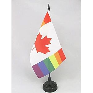 Canada Rainbow Table Vlag 14x21 cm - gay canadese Desk Vlag 21 x 14 cm - zwarte plastic stok en voet - AZ FLAG