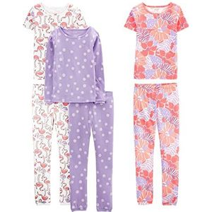Simple Joys by Carter's Pyjama voor meisjes (verpakking van 3), Lila Stippen/Witte Flamingo/Bloemen, 4-5 jaar
