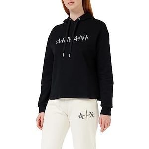 Armani Exchange Dames French Terry Armani Studded Logo Hoodie Hooded Sweatshirt, zwart, XS
