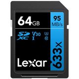Lexar Professional 633x 64GB SD Kaart, SDXC UHS-I Geheugenkaart, Tot 95 MB/s Lezen, voor Middelgrote DSLR, HD-Camcorder, 3D-Camera (LSD64GCB1EU633)