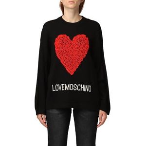 Love Moschino Dames ronde hals oversized met lange mouwen met maxi ruffle Heart en Intarsia logo. Pullover Sweater, C74+cuore Rosso, 40