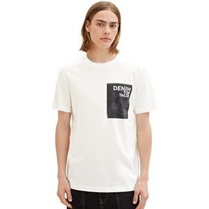 TOM TAILOR Denim Heren T-shirt met print, 12906 - Wool White, XL