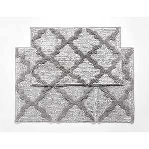 Penguin Home Badmat Set van 2, 100% Micropolyester stapel, Zilver, Quatrefoil-50x80 & 40x60 cm