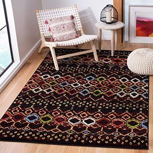 SAFAVIEH Amsterdam Collection Accent tapijt - 10,5 cm x 16 cm, zwart & multi, Marokkaans boho-design, niet-pluizend en onderhoudsvriendelijk, ideaal voor ruimtes met veel verkeer bij ingang,