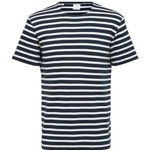 SELETED HOMME Heren SLHBRIAC Stripe SS O-Neck Tee W NOOS T-shirt, Navy Blazer/Stripes: Bright White, XXL, Navy Blazer/Stripes: helder wit, XXL