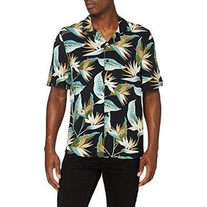 Urban Classics Heren Blossoms Resort Hawaïhemd T-shirt, Zwart/Blossom, XL