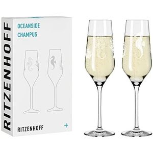 Ritzenhoff 3851001 champagneglas 250 ml – set van 2 serie Oceanside nr. 1 – 2 stuks, zeepaardjesmotief – Made in Germany