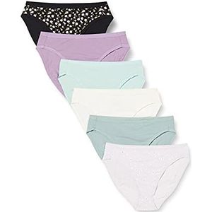 Amazon Essentials Women's Katoenen hoge onderbroek met pijpen (verkrijgbaar in grote maten), Pack of 6, Deftig bloemenpatroon/Stippen/Veelkleurig, 44