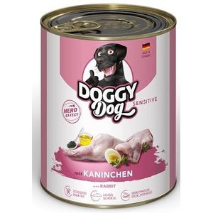 DOGGY Dog Paté Sensitive Konijntje Sensitive, 6 x 800 g, nat voer voor honden, graanvrij hondenvoer met zalmolie en groenlipmossel, bijzonder goed verdragen complete voeding, Made in Germany