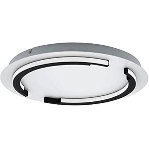 EGLO LED plafondlamp Zampote, ronde opbouw plafond lamp, dimbare woonkamerlamp van staal, aluminium en kunststof in wit en zwart, plafondverlichting voor keuken en gang, warm wit, Ø 42 cm